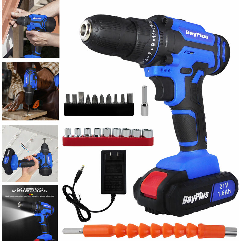 Day Plus - Perceuse électrique sans fil 45nm perceuse électrique sans fil 21v, ensemble de 26 perceuses électriques sans fil avec 2 perceuses