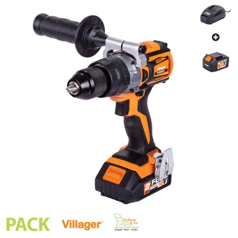 Villager - Perceuse électrique sur batterie poignée latérale avec batterie et chargeur Fuse vlp 5120