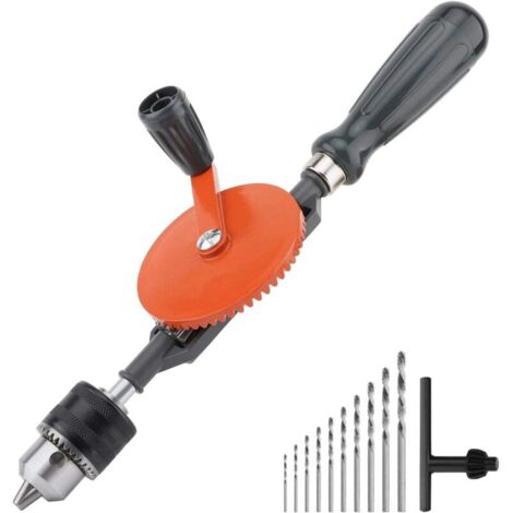 Perceuse manuelle en acier moulé à double engrenage, mandrin de 3/8 po (1,5–10 mm), idéale pour percer le bois et les plastiques, couleur orange