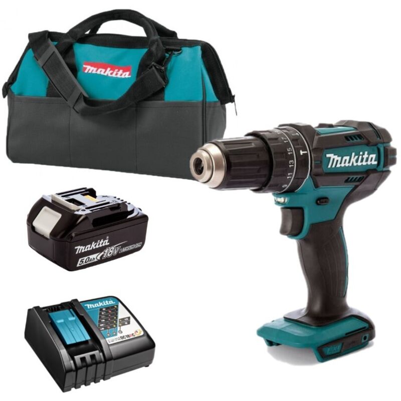 DHP482RT1J Perceuse à percussion 18V lxt 1 x 5.0 Ah + chargeur en sac de transport Makita