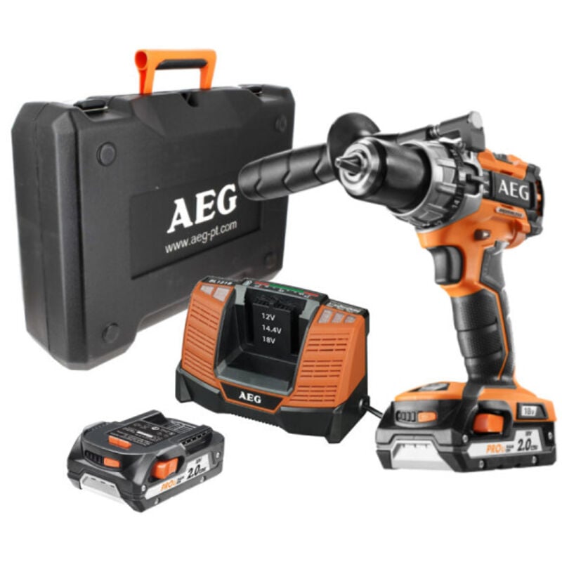 Brushless Percussion Drill 2 x 2Ah Lithium+ Batteries and charger Case - BSB18C2BLLI-202C - AEG