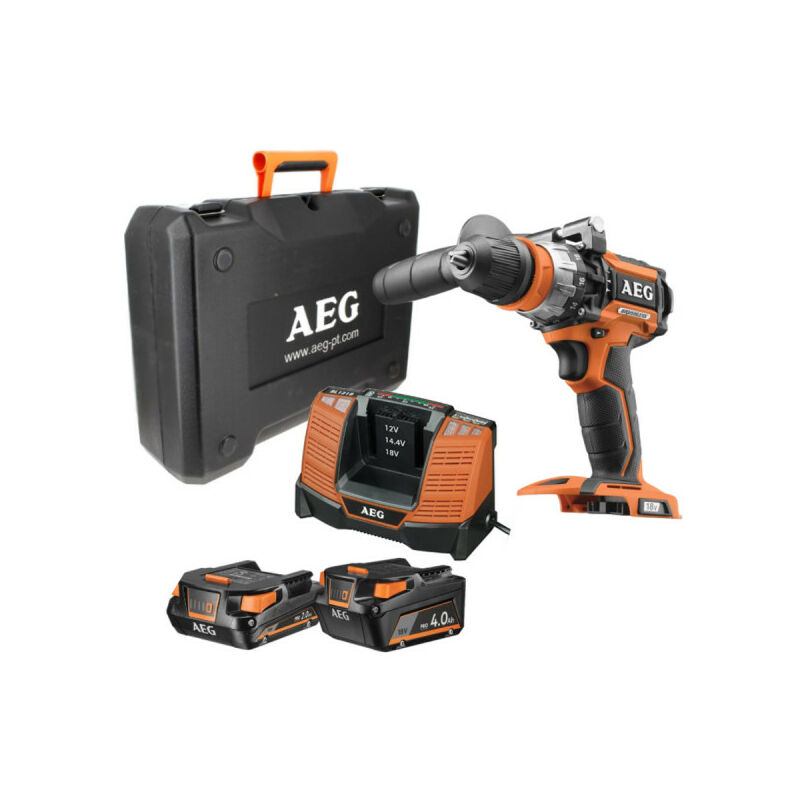 AEG - Perceuse à percussion BSB18CBL-X02C - Brushless 18V - 2 Batteries 4.0 et 2.0 Ah - 1 Chargeur - Noir et orange