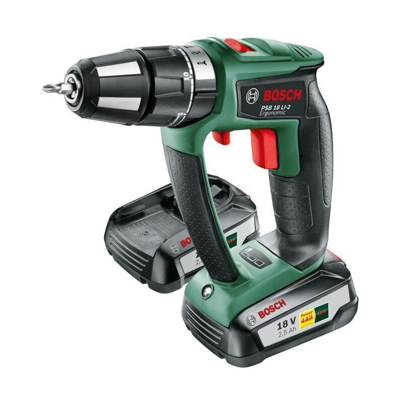 BOSCH Perceuse-visseuse a percussion sans fil PSB Ergo 18 LI-2 avec 2 batteries