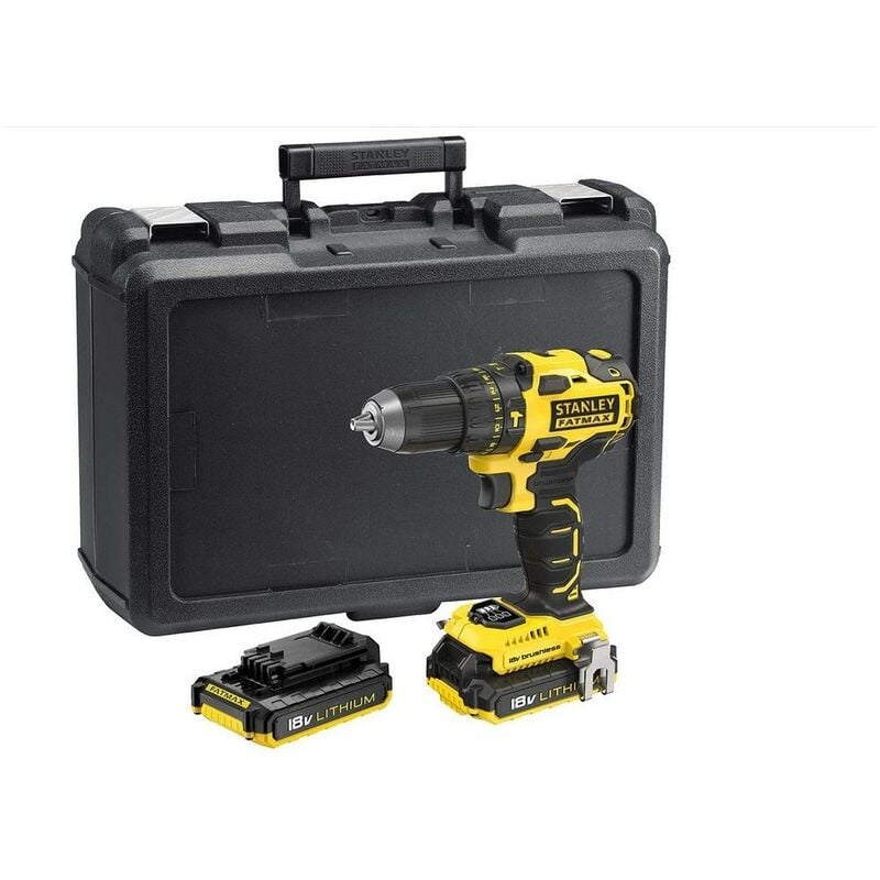 Stanley - Perceuse Brushless 18V 2 Batteries Lithium ion 2.0 Ah fatmax Chargeur rapide + Coffret FMC627D2