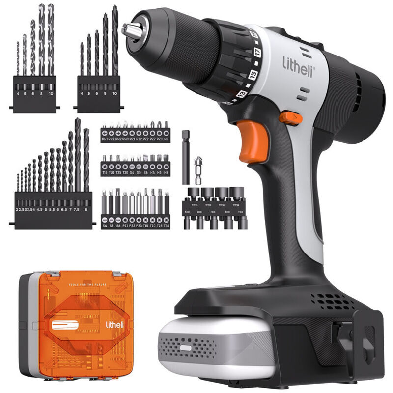 Perceuse sans fil à batterie 50 Nm (443 In-Lbs) avec mandrin sans clé de 1/2', perceuse électrique avec 2 vitesses variables, 21+1 réglages de