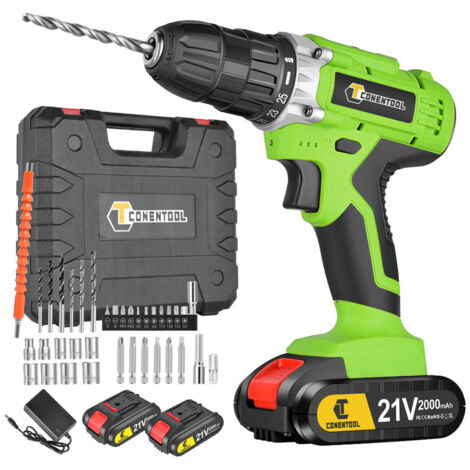 Perceuse Sans Fil CONENTOOL - 21V avec 2 Batteries 2000mAh, 45N·m, 25+1 Réglages de Couple, 36 Accessoires Compris pour Bricolage et Travaux Domestiques