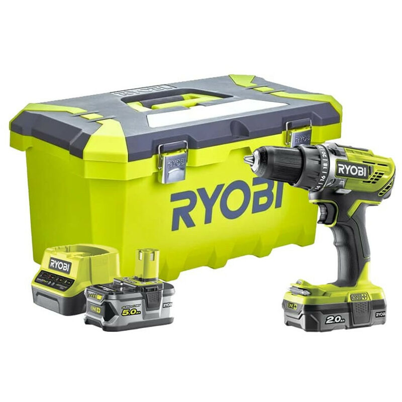 Ryobi - Perceuse visseuse 18V one+ (1x2,0 + 1x5,0 Ah) en coffret R18DD3-252T