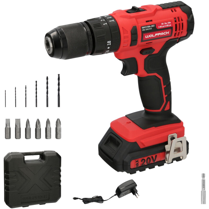 Perceuse-visseuse 20 v. Avec 2 vitesses et marteau. Batterie 20 Ah. Couple de serrage 35 Nm.