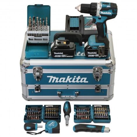 Perceuse Visseuse 54NM avec 2 batteries 5Ah, chargeur et 96 accessoires - Makita DDF484RTX6