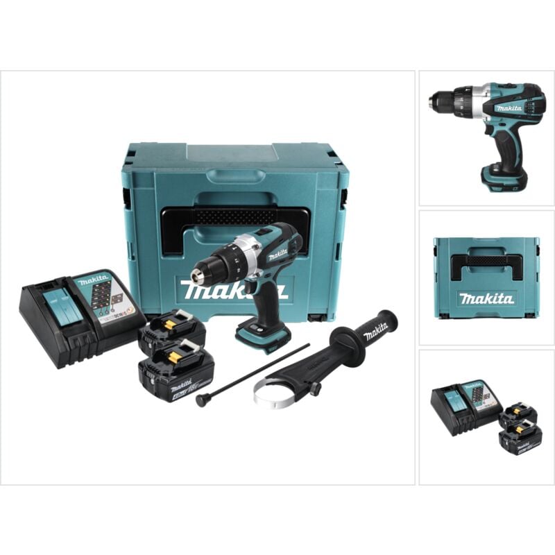 Dhp 458 rmj Perceuse visseuse à percussion sans fil 18V 91Nm + 2x Batteries 4,0 Ah + Chargeur + Makpac - Makita