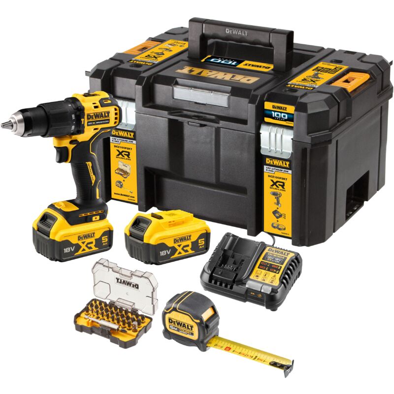Dewalt - Kit perceuse 100 ans xr 18V 5Ah, mesure et coffret d'accessoires - DCZ100P2KT-QW