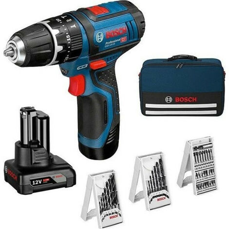 Perceuse-visseuse a percussion Bosch Professional GSB 12V-15, 2 batteries 2Ah et 4Ah, 1 chargeur et set d'accessoire - 06019B690