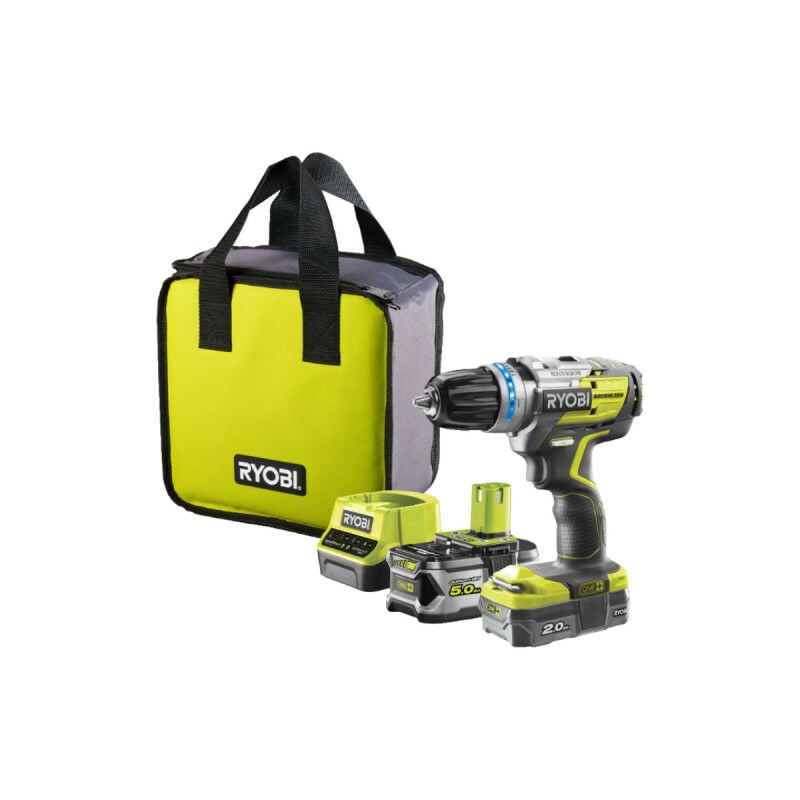 Ryobi - Perceuse-visseuse à percussion brushless 18V One+ - 2 batteries LithiumPlus 5Ah - 2Ah - chargeur rapide 2.0Ah - R18PDBL-252S