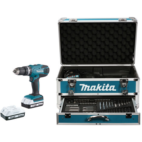 Perceuse visseuse à percussion MAKITA 18V Li-Ion 1.3Ah en mallette ALU + KIT D'accessoires - HP457DWEX4