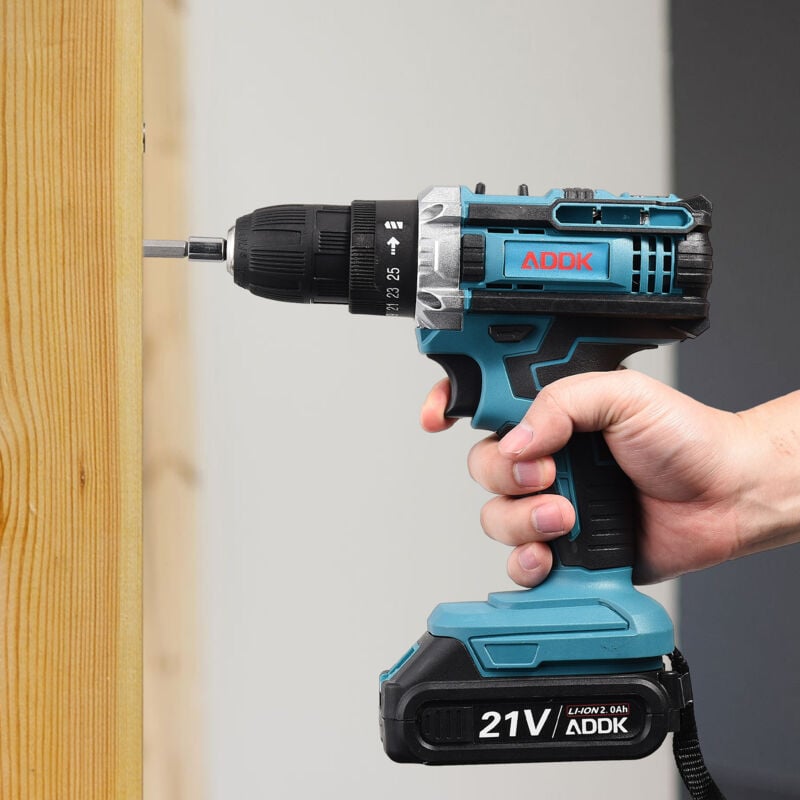 Perceuse visseuse à percussion, perceuse électrique 21 v 2000ml, 2 vitesses variables, 2 jeu de piles, réglage de couple 18+1 - bleu