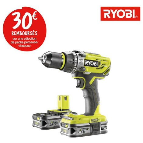 Perceuse-visseuse à percussion RYOBI 18 V OnePlus - 2 batteries LithiumPlus 2.5Ah - chargeur rapide 2.0Ah R18PD31-225S
