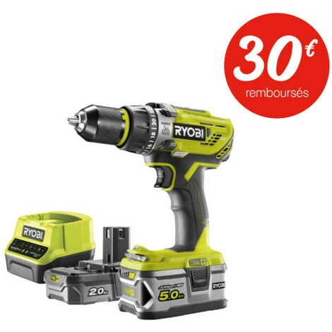 Perceuse-visseuse à percussion RYOBI 18V OnePlus - 2 batteries LithiumPlus 2.0Ah et 5.0Ah - 1 chargeur rapide R18PD31-252S