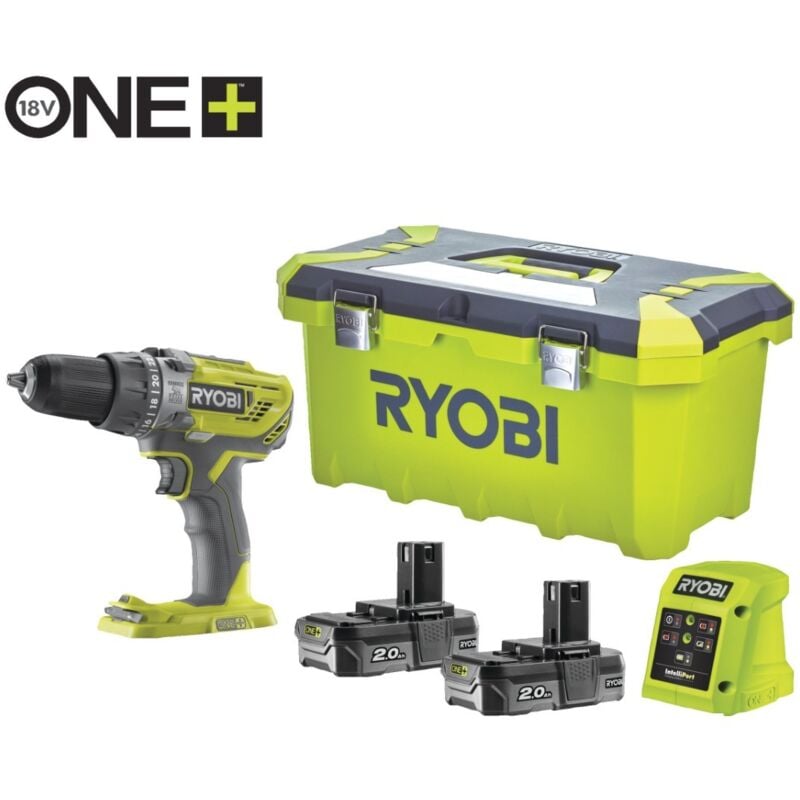 RYOBI Perceuse-visseuse à percussion 2 vitesse 18V One+ - 2 batteries LithiumPlus 2.0Ah - chargeur rapide 1.5Ah R18PD3-220T