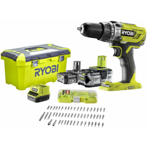 Perceuse-visseuse à percussion RYOBI 2 vitesses 18V ONEPLUS - 2 Batteries LithiumPlus 4,0 Ah et 1,5 Ah - 1 chargeur R18PD3-2415BTA55