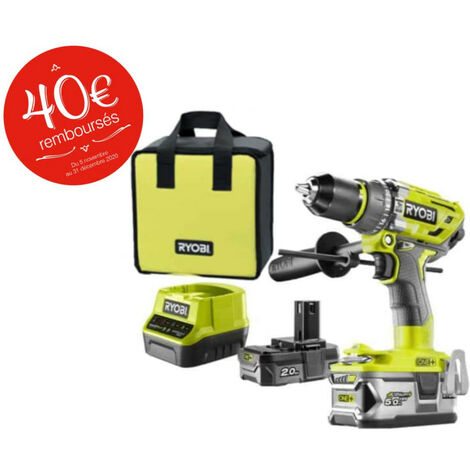 Perceuse-visseuse à percussion RYOBI Brushless OnePlus - 1 batterie 5.0 Ah - 1 batterie 2.0 Ah - 1 chargeur rapide R18PD7-252S