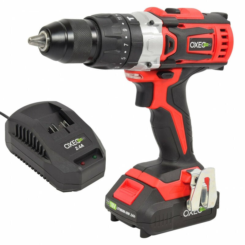 Perceuse visseuse à percussion sans fil 18V Easy Full avec batterie et chargeur rapide - 6 forêts hss 6 embouts de serrage