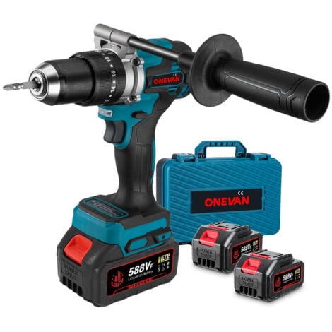 ONEVAN Perceuse Visseuse à percussion sans fil 18V,140Nm Percussion，20 vitesses réglables Réglages de Couple,avec 2 batteries et Chargeur