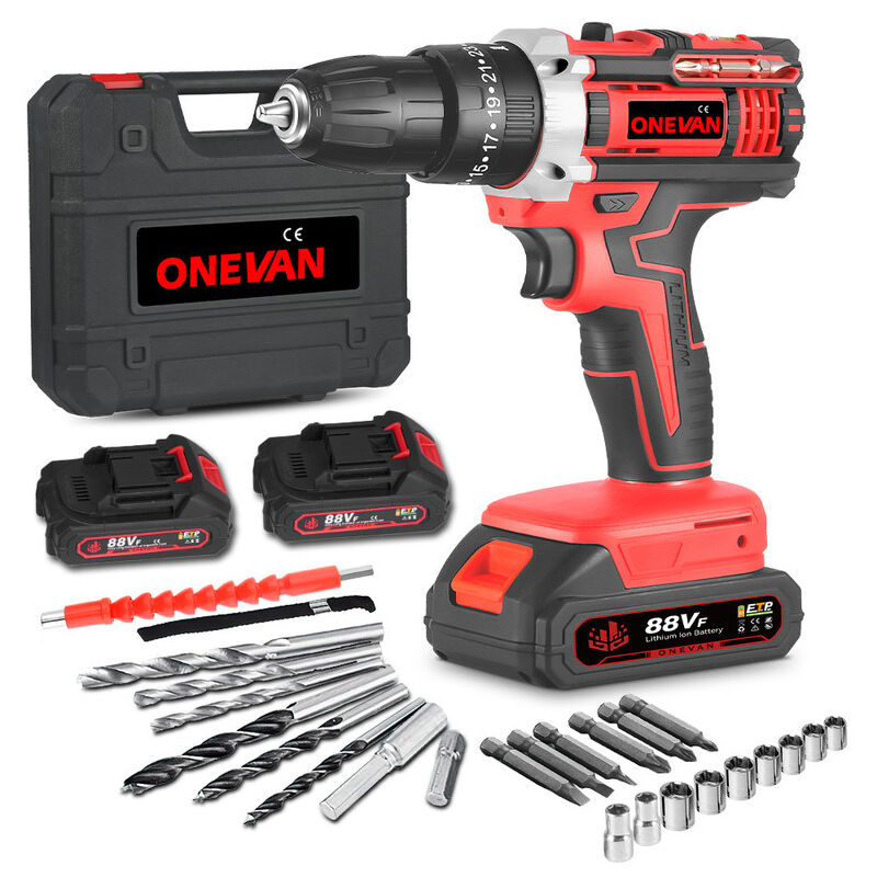 Perceuse Visseuse à percussion sans fil 18V,28NM,25 Réglages de Couple,3 fonctions,24 Accessoires,pour Projet de Bricolage