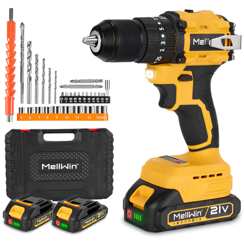 Perceuse Visseuse à percussion sans fil brushless 21V,50 N.m ,Perceuse à double vitesse avec mandrin de 13 mm , 25+3 Réglages de Couple, 30