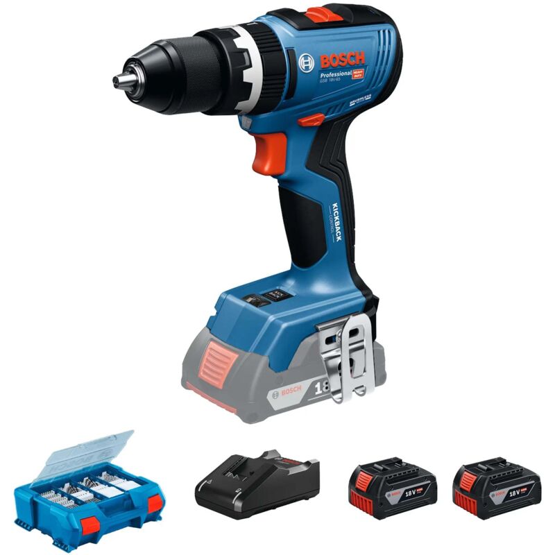 Bosch Professional - Perceuse-visseuse à percussion sans fil gsb 18V-65 2x 4,0 Ah et chargeur + accessoires en coffret l Bosch