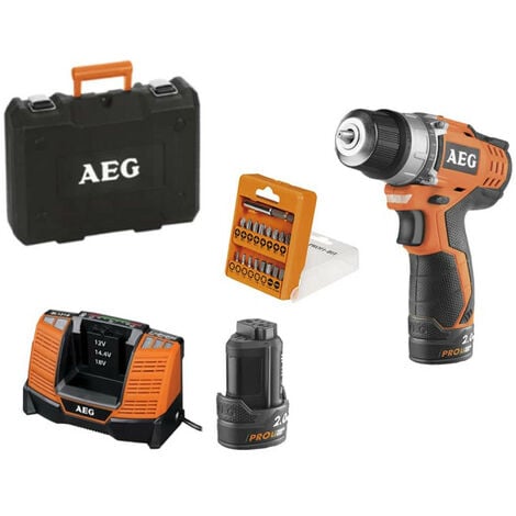 Perceuse-visseuse AEG 12V Prolithium-ion 190mm - 2 batteries 2.0Ah - 1 chargeur - Coffret 12 Embouts - BS12C2 LI-202CKIT2