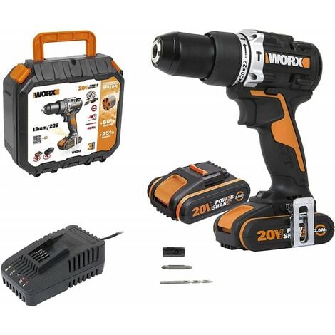 Perceuse visseuse à percussion sans fil WORX 20 V 2 Ah, 2 batteries WT350.1