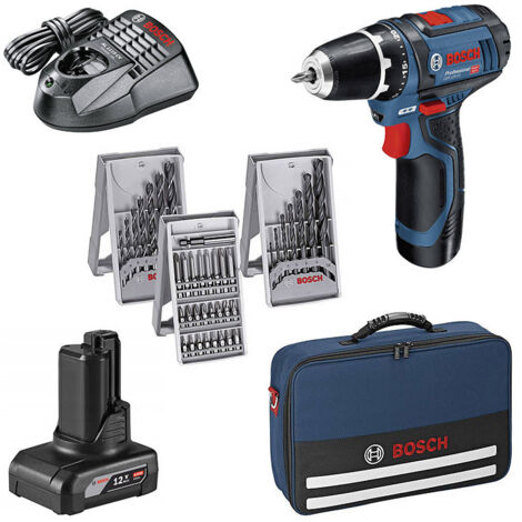Perceuse visseuse BOSCH GSR 12V-15 set 2+4 Ah + 39 accessoires