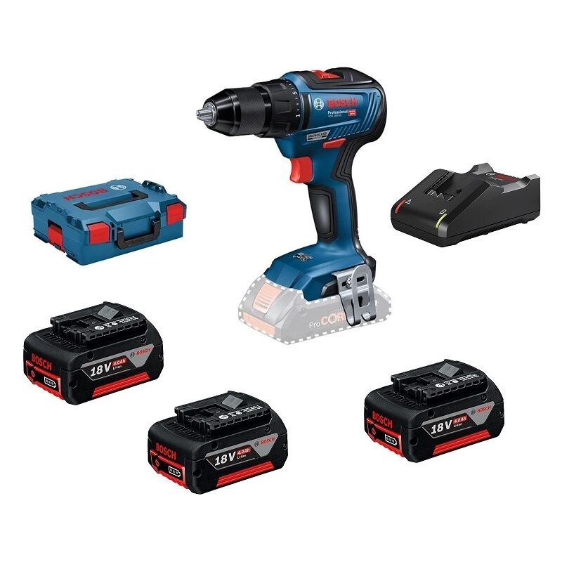 Perceuse visseuse gsr 18v-55 Bosch avec 3 batteries 18V 4Ah - chargeur - coffret l-boxx - 0615990L8B