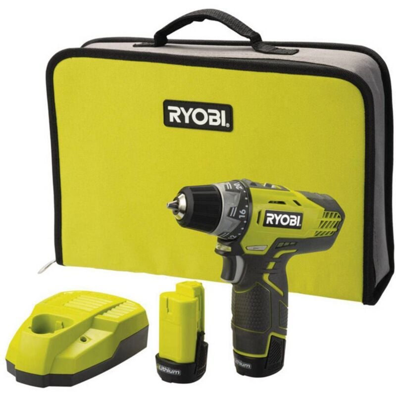 Perceuse-visseuse compacte 12V Lithium-ion - 2 vitesses - 2 batteries 1.3 Ah R12DD-LL13S - Ryobi
