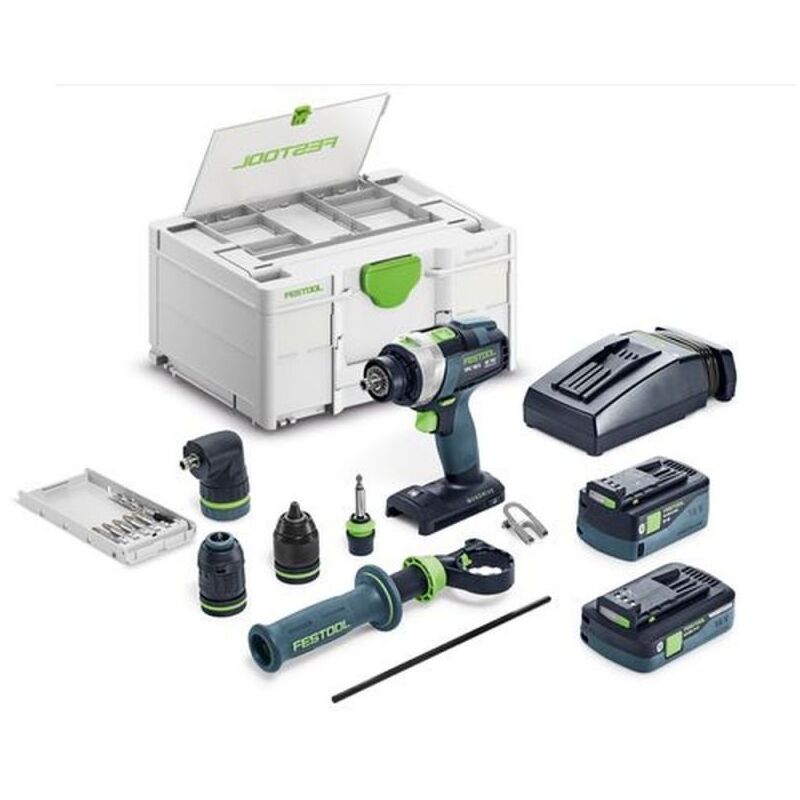 Perceuse-visseuse à percussion sans fil quadrive tpc 18/4 5,0/4,0 I-Set/XL Festool avec une batterie 18V 5.0Ah et une 18V 4.0Ah - chargeur