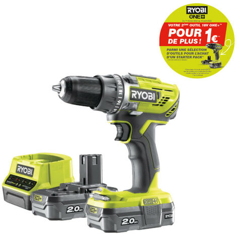 Perceuse-visseuse RYOBI 18 V OnePlus 2 batteries LithiumPlus 2.0Ah - chargeur rapide 2.0Ah R18DD3-220S