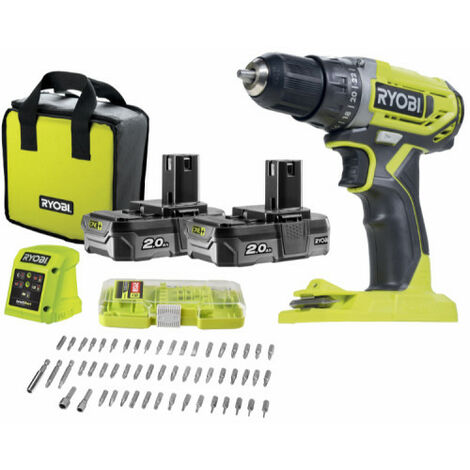 Perceuse-visseuse RYOBI 2 vitesses 18V ONEPLUS - 2 Batteries LithiumPlus 2,0 Ah - 1 chargeur R18DD2-220SA55