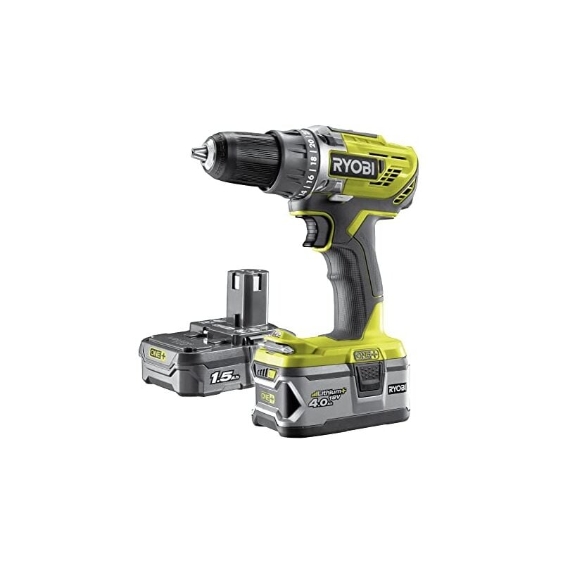 RYOBI Perceuse visseuse One+ 18V - 1 batterie 4.0 Ah - 1 batterie 1.5 Ah - 1 chargeur - 1 coffret accessoires- R18DD3-2415BSA31