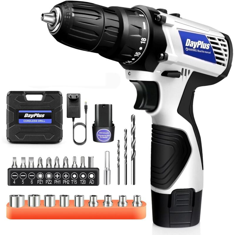 Hsha - Perceuse Visseuse Sans Fil 12V avec batterie Li - ion 1 × 1,3 mAh, perceuse combi 45nm, tournevis électrique, chargeur rapide, 2 vitesses,