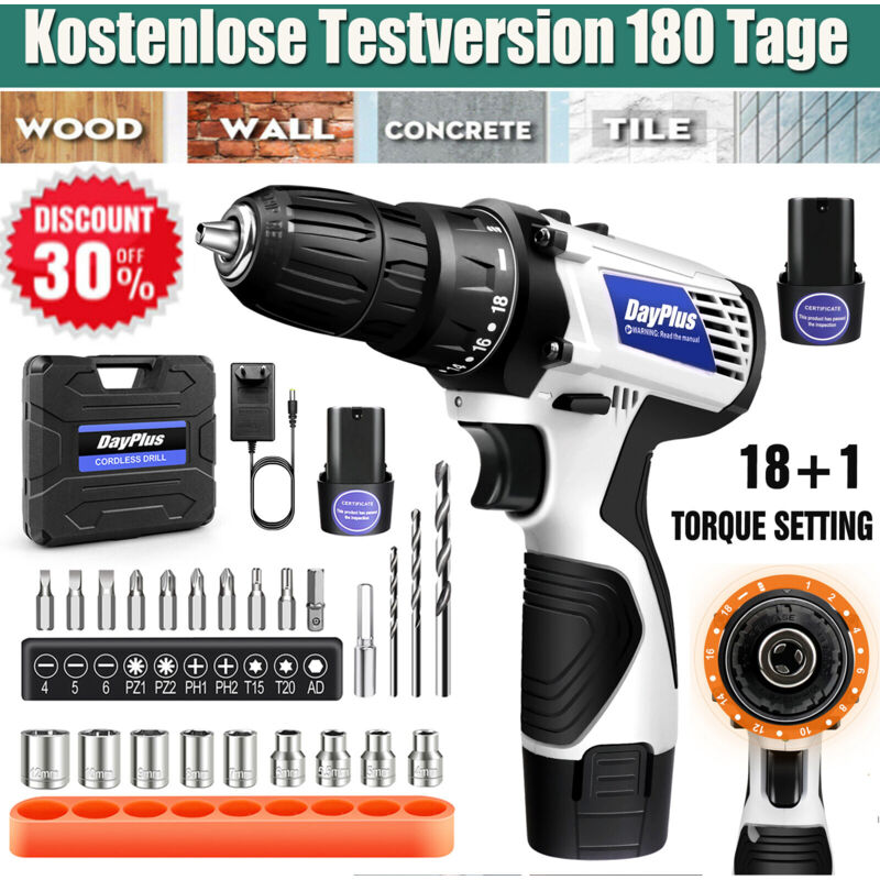 Perceuse-visseuse sans fil 16V Visseuse électrique Petite perceuse à main 2 Li-Ion batteries