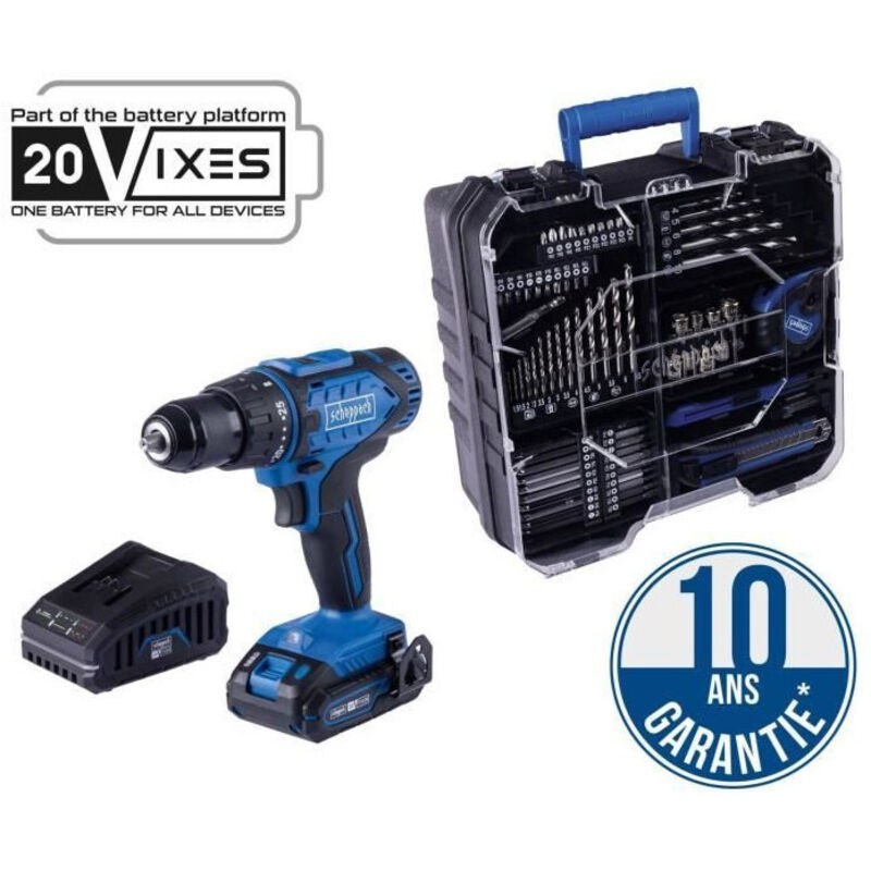 Scheppach - Perceuse Visseuse sans fil 20V ixes + 1 batterie 2 Ah, chargeur, coffret comprenant 74 accessoires - C-DTB74/1-X