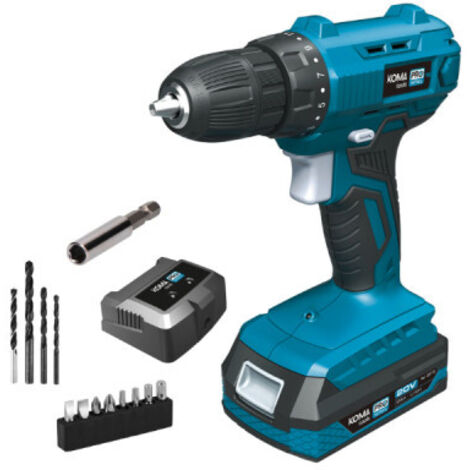 Perceuse-visseuse sans fil 20V KOMA TOOLS - Batterie 2,0Ah - Chargeur - Accessoires