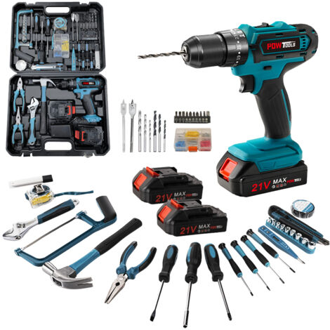 Perceuse visseuse Sans Fil 21 V - POWTOOLS - 2 batteries 1500mAh - 118 Accessoires - 25+3 modes - 2 vitesses