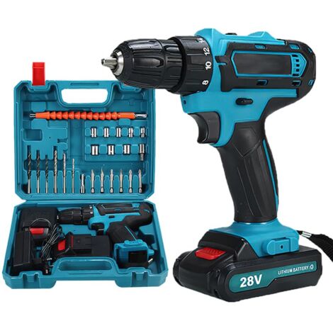 Perceuse Visseuse Sans Fil 21v, Perceuse Électrique Sans Fil Avec 2 Batterie + 24 Accessoires, 25+3 Réglages De Couple,Lampes Led, Perceuse Pour Bricolage (600w)