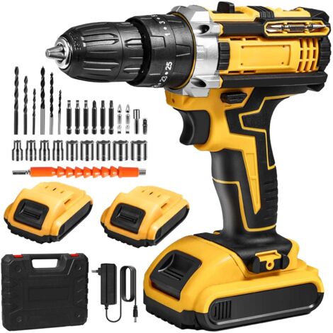 Perceuse Visseuse Sans Fil 21v, Perceuse Électrique Sans Fil Avec 2 Batterie + 24 Accessoires, 25+3 Réglages De Couple,Lampes Led, Perceuse Pour Bricolage (600w)