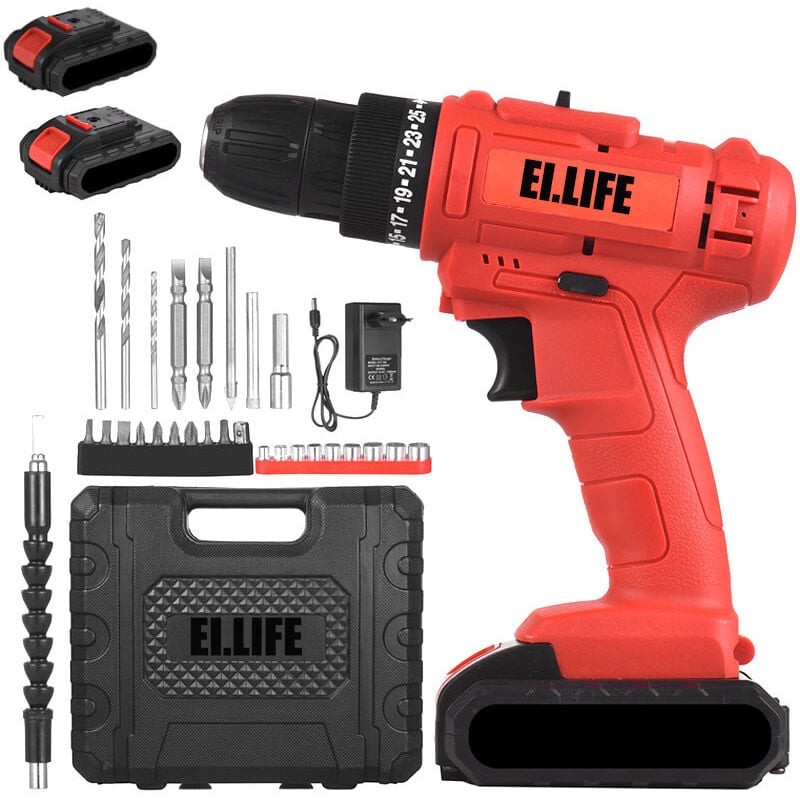 Perceuse Visseuse Sans Fil 21V, Visseuse Devisseuse avec 2 Batteries , 30Nm Percussion, 25+1 Réglages de Couple, 2 Vitesses, led, pour le Bricolage
