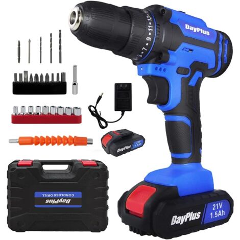Perceuse Visseuse Sans Fil 21V, Visseuse Devisseuse Sans Fil avec 1 Batterie, 45Nm Perceuse Électrique, 25+1 Réglages de Couple, 26 Accessoires, 2 Vitesses, LED, pour la Bricolage(Bleu)