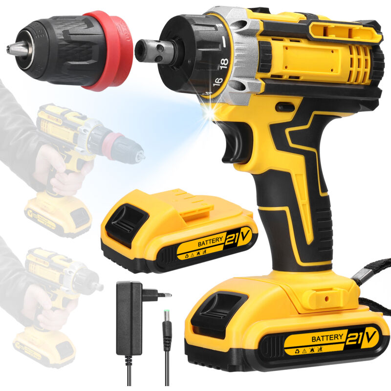 Ej.life - Perceuse Visseuse Sans Fil 21V, Visseuse Devisseuse Sans Fil avec 2 Batteries, 18 Réglages de Couple, 2 Vitesses, led, pour la Bricolage