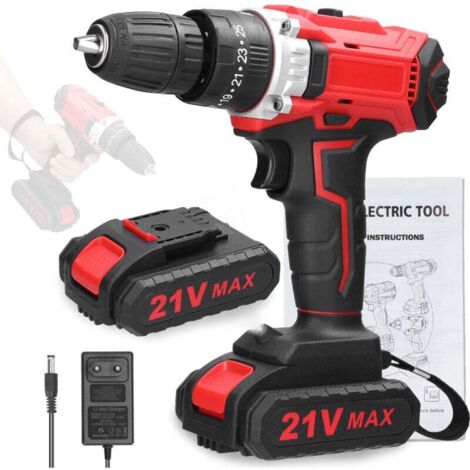Perceuse Visseuse Sans Fil 21V, Visseuse Devisseuse Sans Fil avec 2 Batteries, 25 Réglages de Couple, 2 Vitesses, LED, Valise, pour la Bricolage