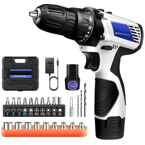 Perceuse-visseuse sans fil 45 N·m 2 en 1 – tournevis électrique 1400 tr/min, kit polyvalent avec 1 batterie